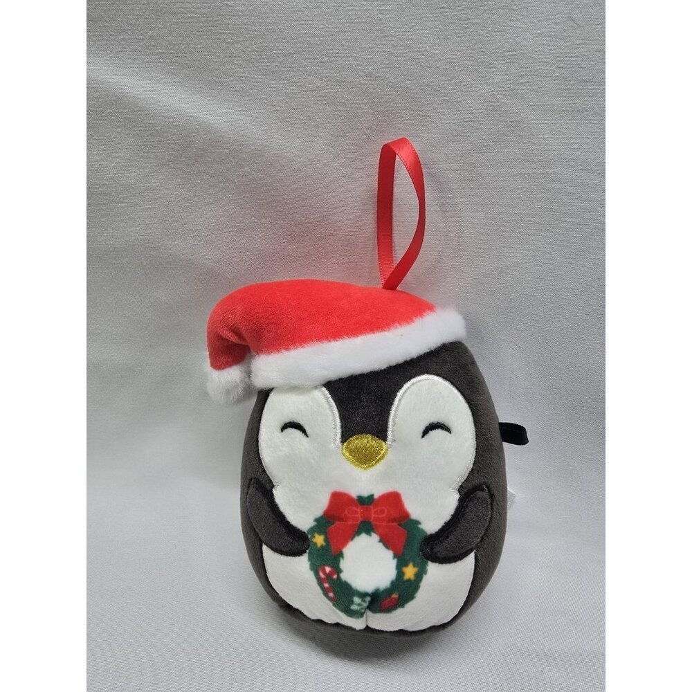 Squishmallow Luna the Penguin with Wreath Xmas Ornament- 4 Inches